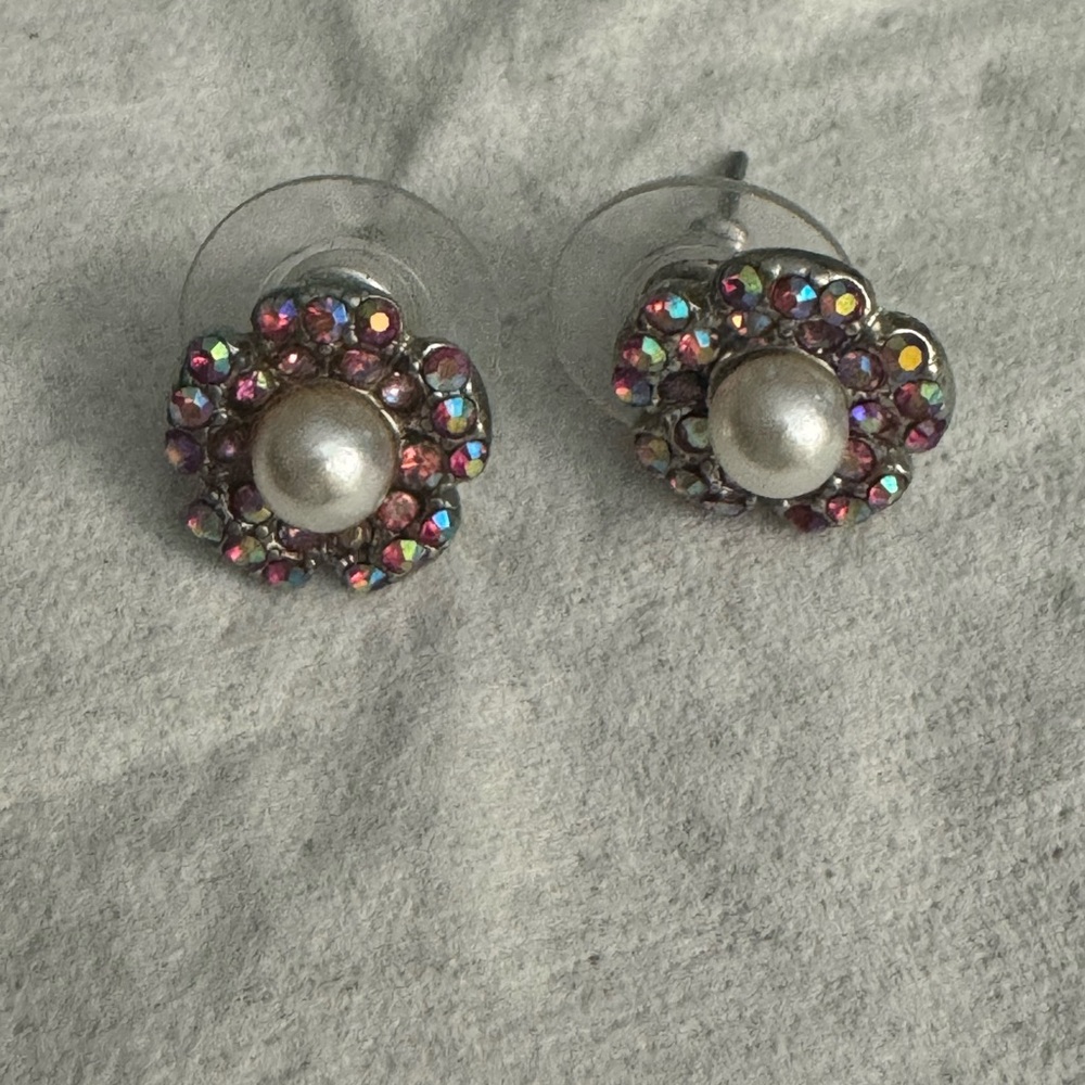 Elegant Pearl and Multicolor Crystal Stud Earrings